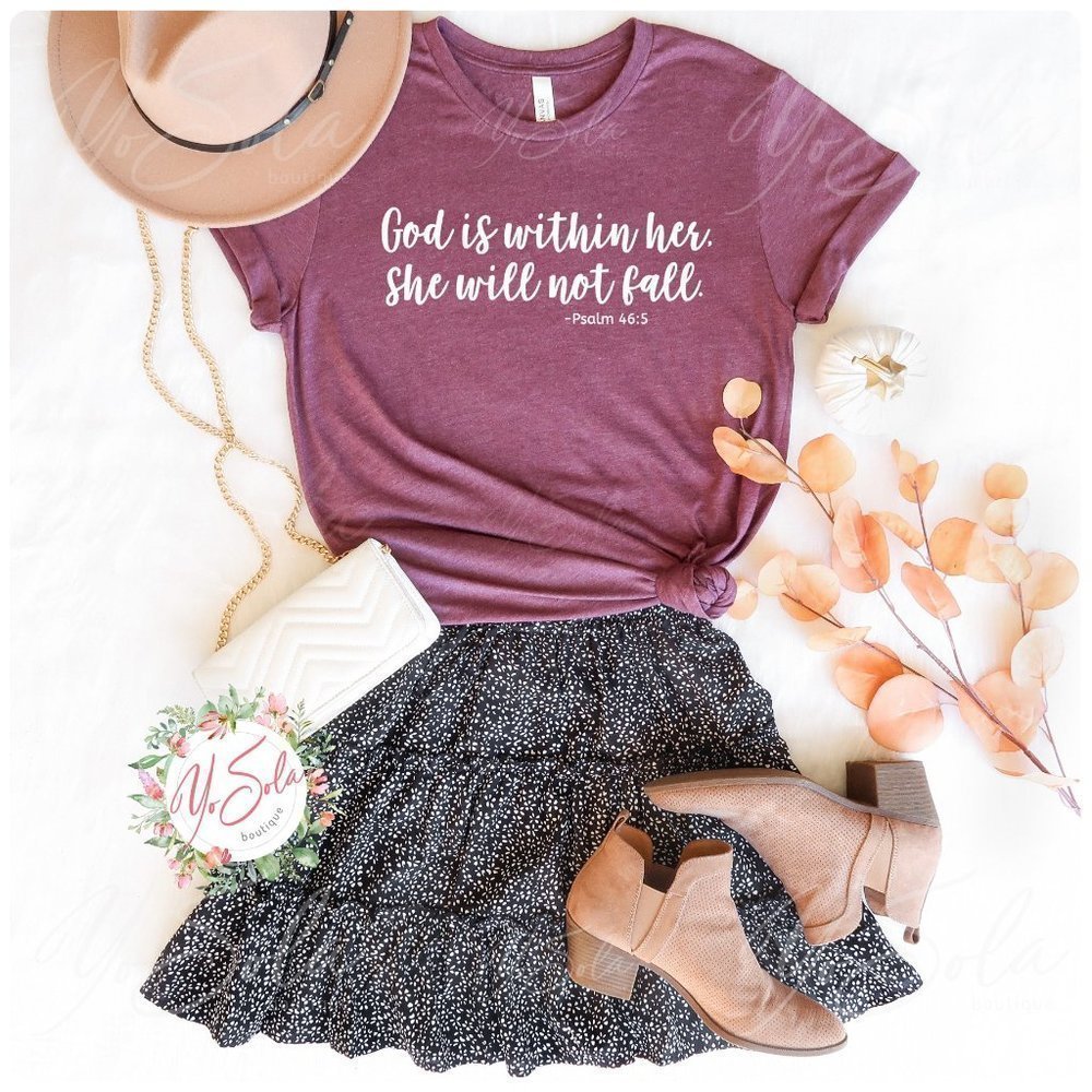 God is within her - Heather Maroon T-Shirt, Graphic tee